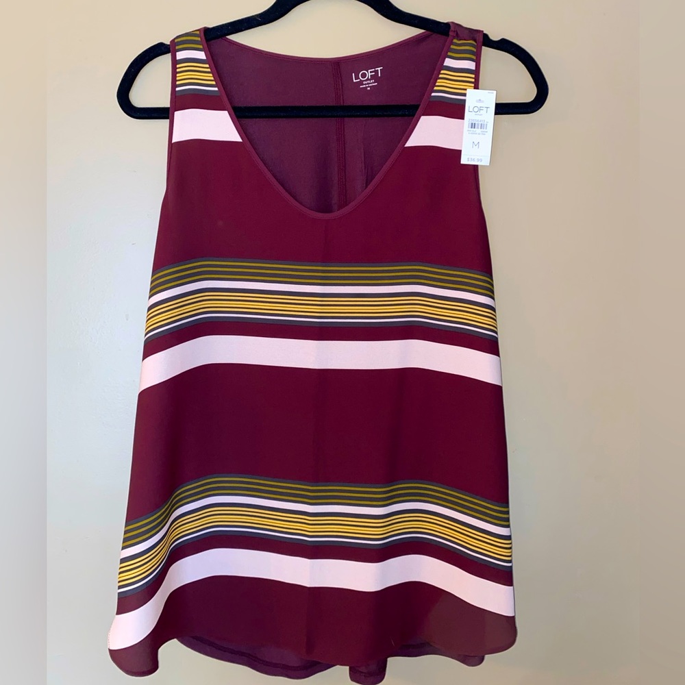 NWT, Loft striped tank top, burgundy, light pink, army green in color, Sz M